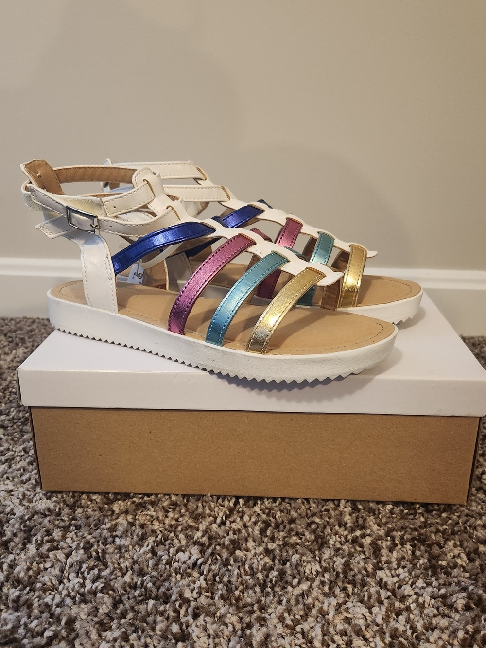 Hanna Andersson Gladiator Sandals with Metallic Blue Pink Teal Gold Straps